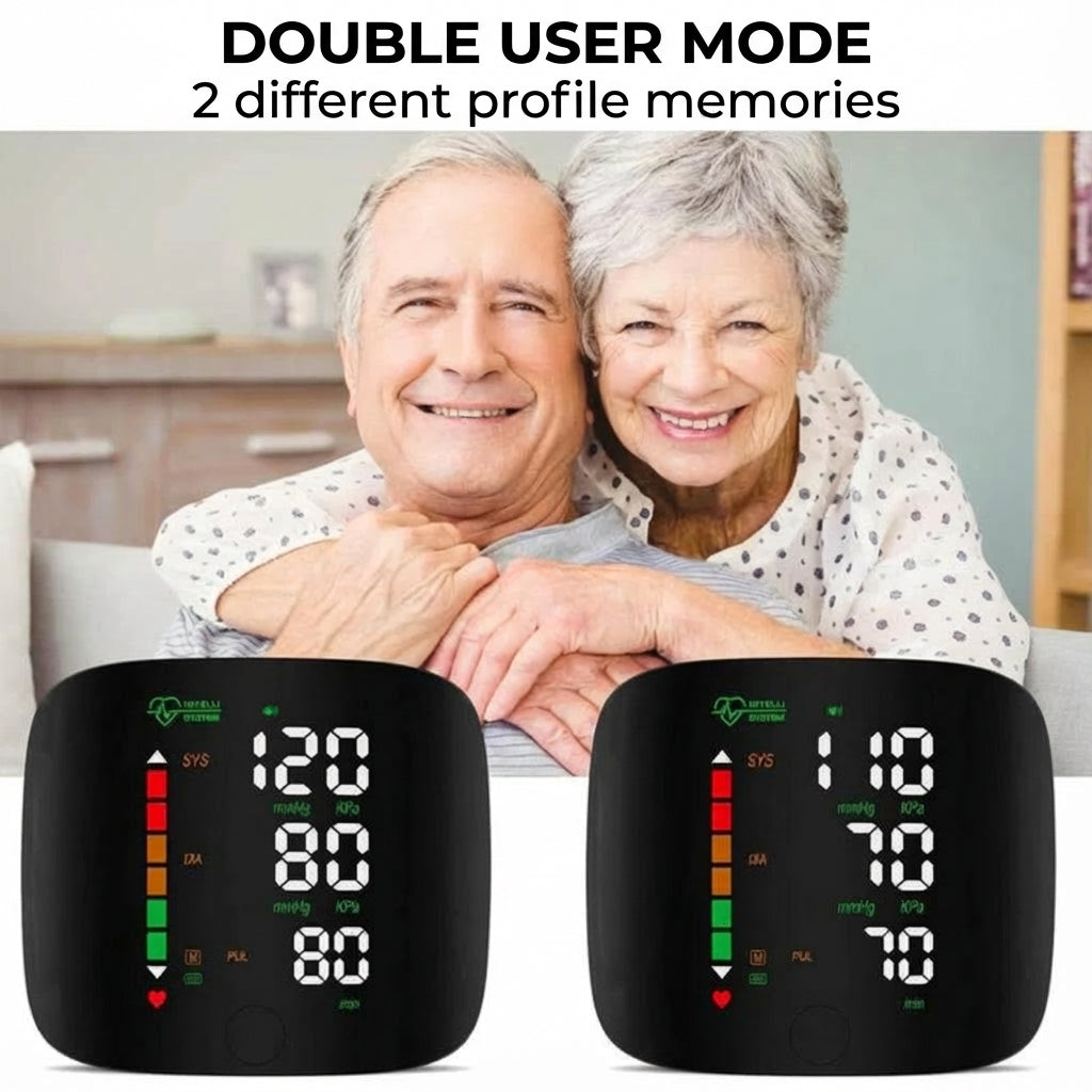 Digital Wrist Blood Pressure Monitor - Large LED Display & Memory