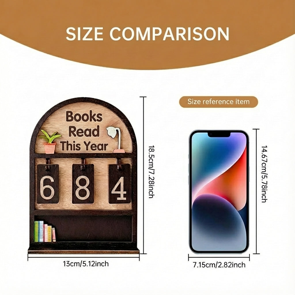 Wooden Book Counter & Reading Tracker - For Reading Challenge (Up to 999)