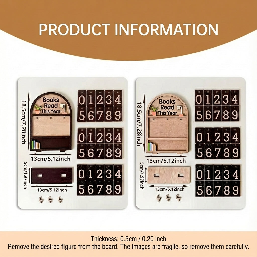 Wooden Book Counter & Reading Tracker - For Reading Challenge (Up to 999)