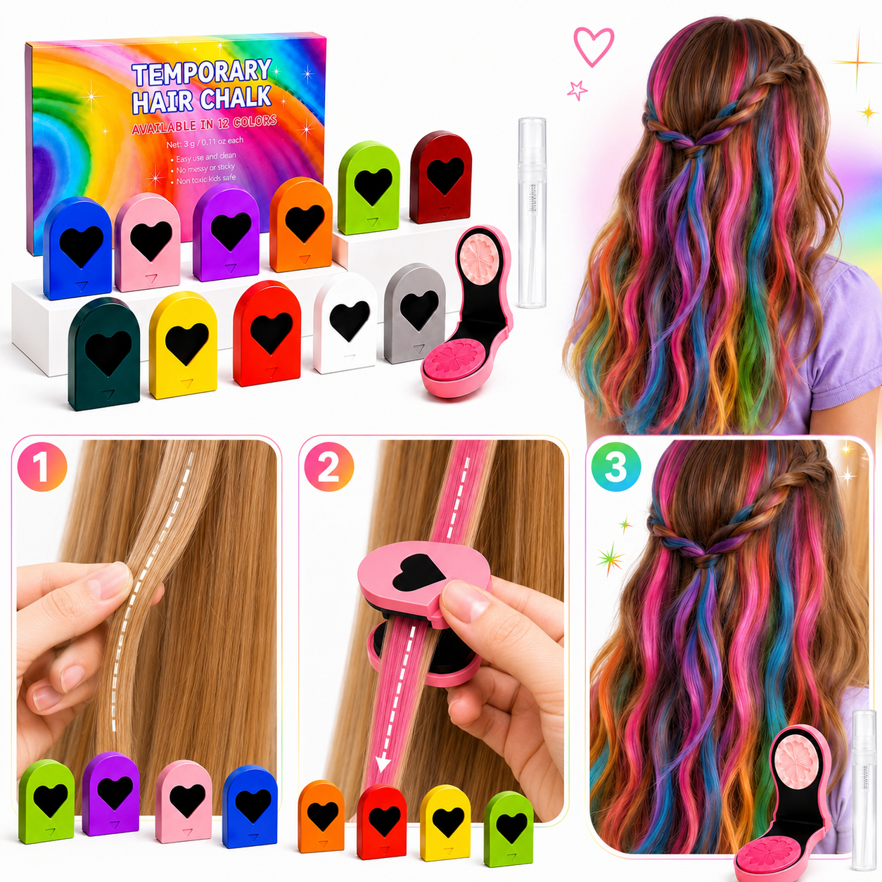 ColorPop Hair Chalk – 12 Washable Colors