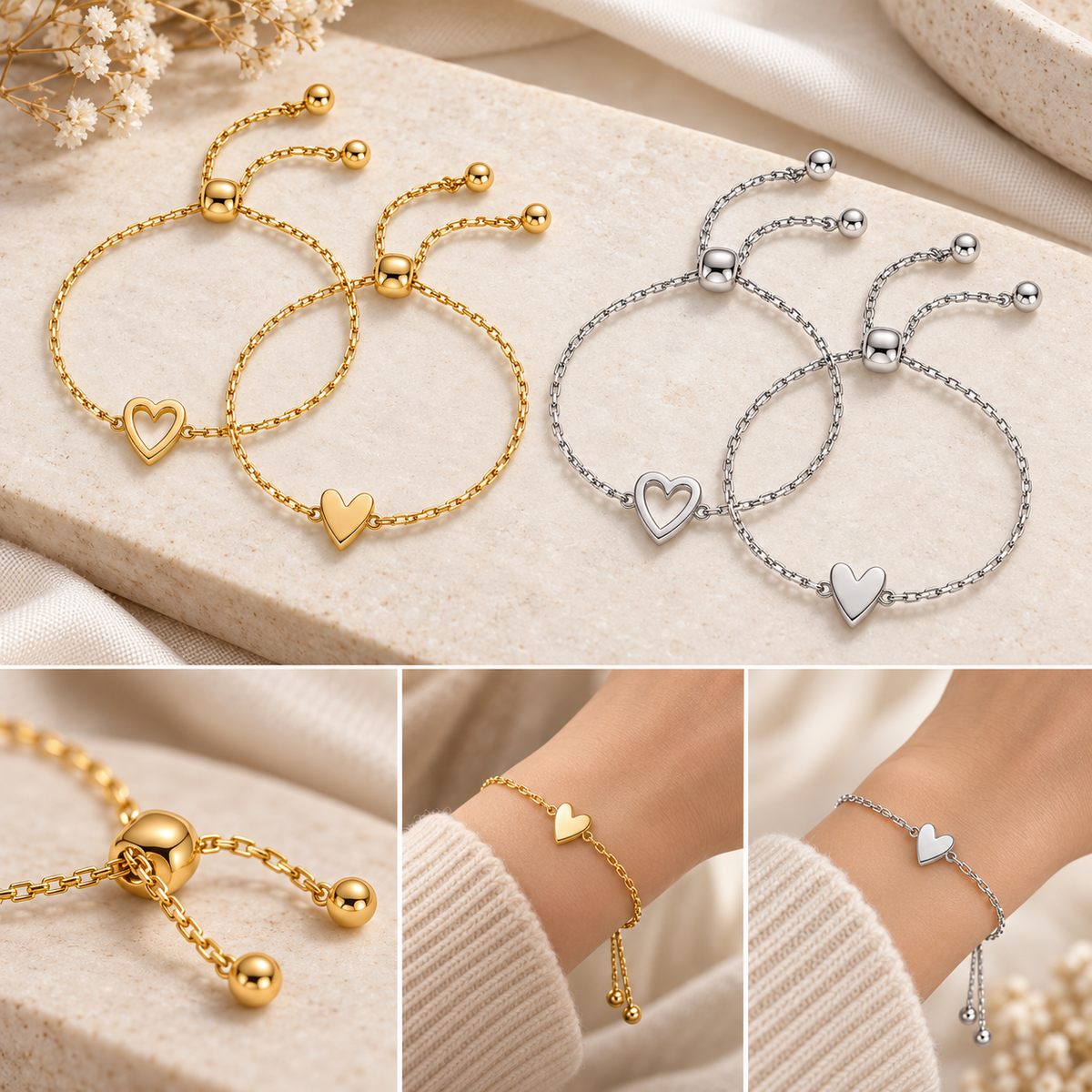 Love Bracelet Set – 14K Gold-Plated Heart Bracelet