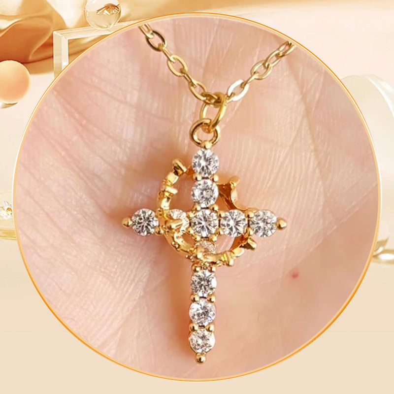 “Forever Cross & Crown” Necklace with Moissanite