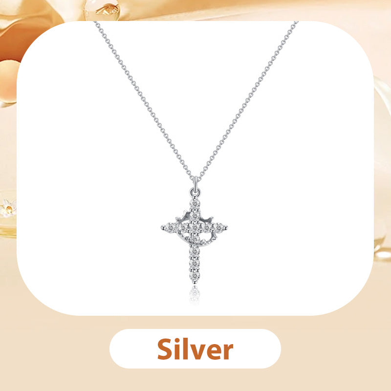 “Forever Cross & Crown” Necklace with Moissanite