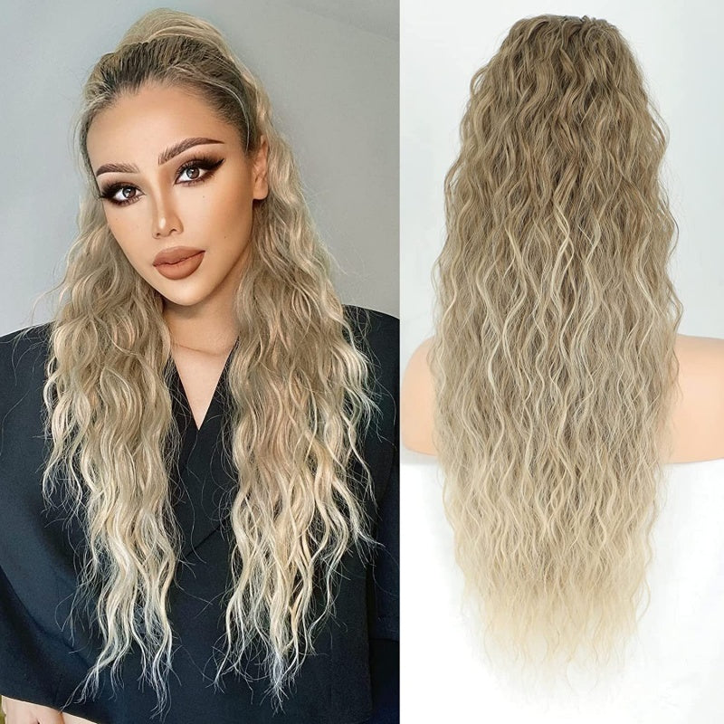 Long Wavy Ponytail Extension (Water Wave) – Voluminous Claw Clip Ponytail for Everyday & Parties