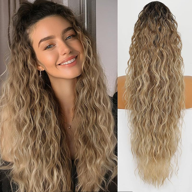Long Wavy Ponytail Extension (Water Wave) – Voluminous Claw Clip Ponytail for Everyday & Parties