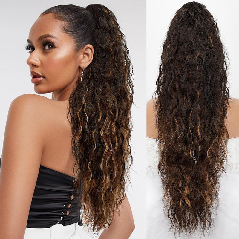Long Wavy Ponytail Extension (Water Wave) – Voluminous Claw Clip Ponytail for Everyday & Parties