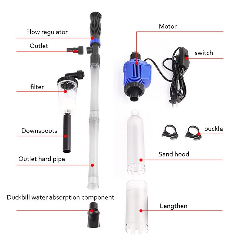 Electric Aquarium Vacuum Cleaner & Water Changer - 3-in-1 Gravel Cleaner - With Filter Function