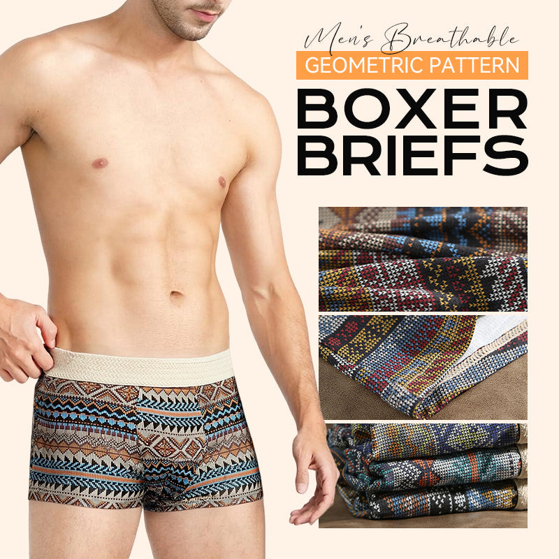 Breathable Men’s Boxer Shorts with Geometric Pattern – 1 Set (3 Pieces)