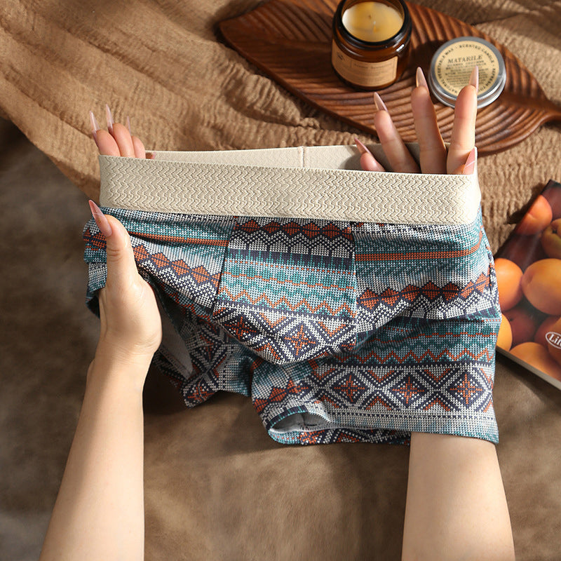 Breathable Men’s Boxer Shorts with Geometric Pattern – 1 Set (3 Pieces)