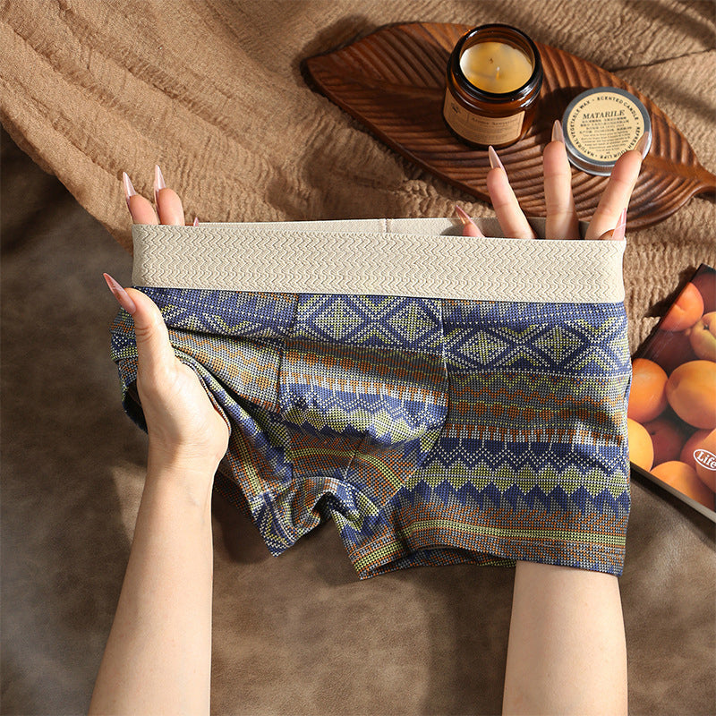 Breathable Men’s Boxer Shorts with Geometric Pattern – 1 Set (3 Pieces)