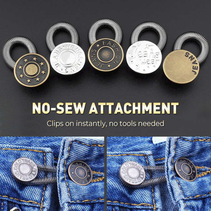 Spring-Loaded Metal Button Extender for Jeans