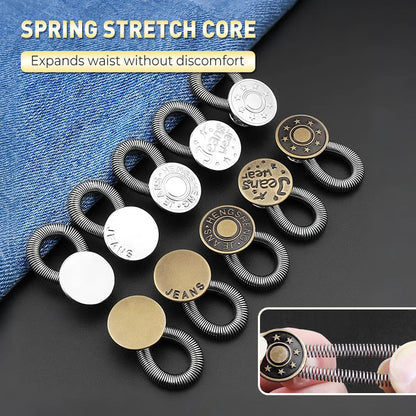 Spring-Loaded Metal Button Extender for Jeans