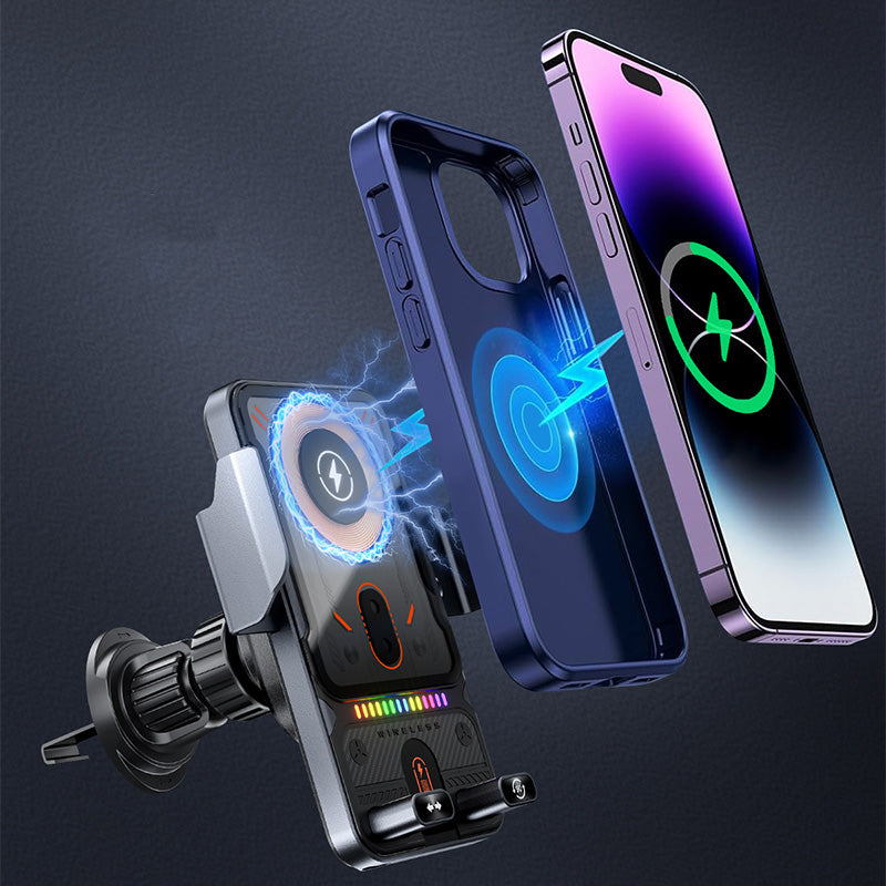 Smart Car Phone Holder – 15W Fast Wireless Charger – Automatic Clamping & Rotating – Universal