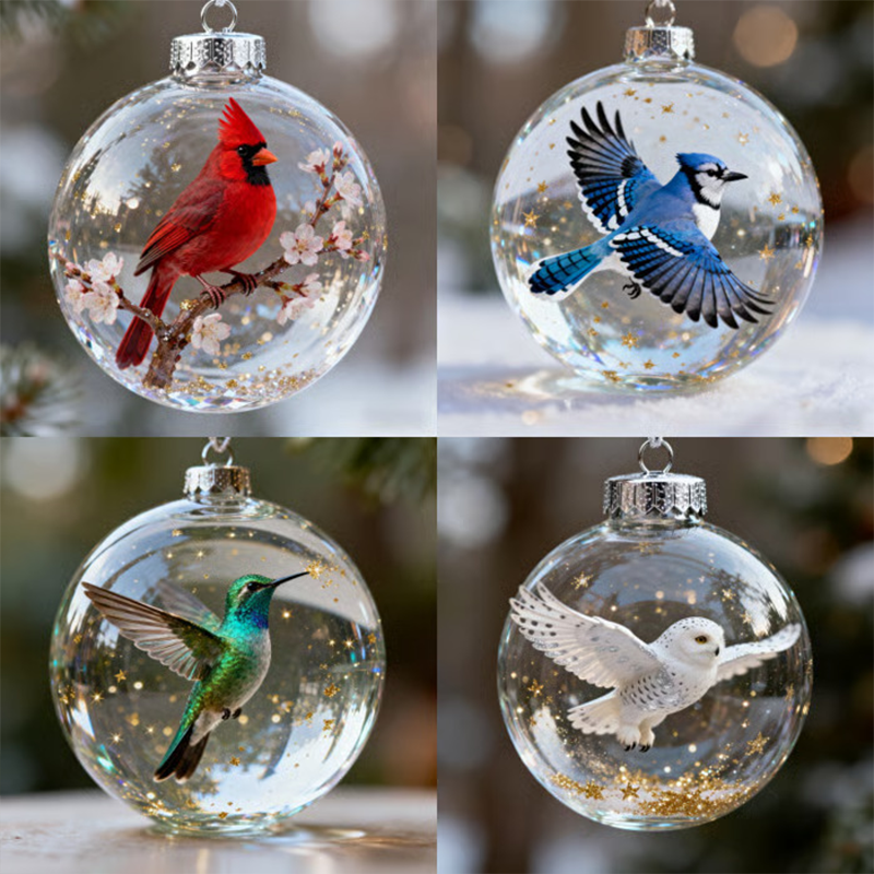 Nature’s Christmas Ornament: Bird in Clear Globe