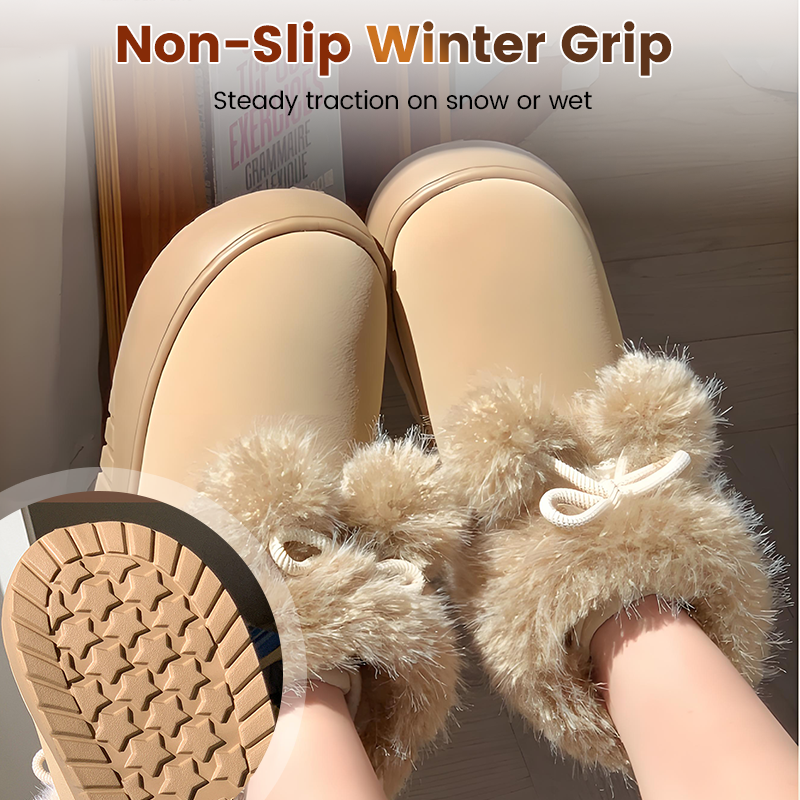 Warm Platform Slippers with Pom-Poms