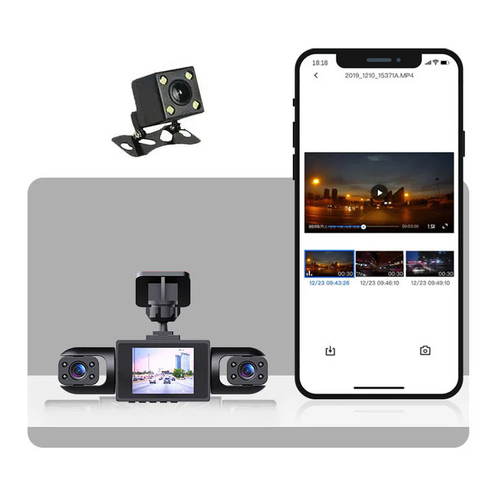 Professional 360° Dashcam - 4 Lenses for Full Coverage - Full HD Night Vision & Loop Recording