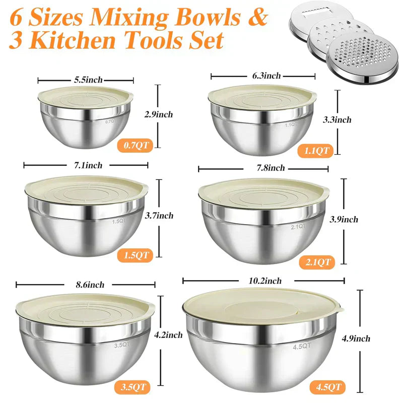 Stainless Steel Mixing Bowl Set – The Versatile Kitchen Set for Food Prep, Baking, and Storage
