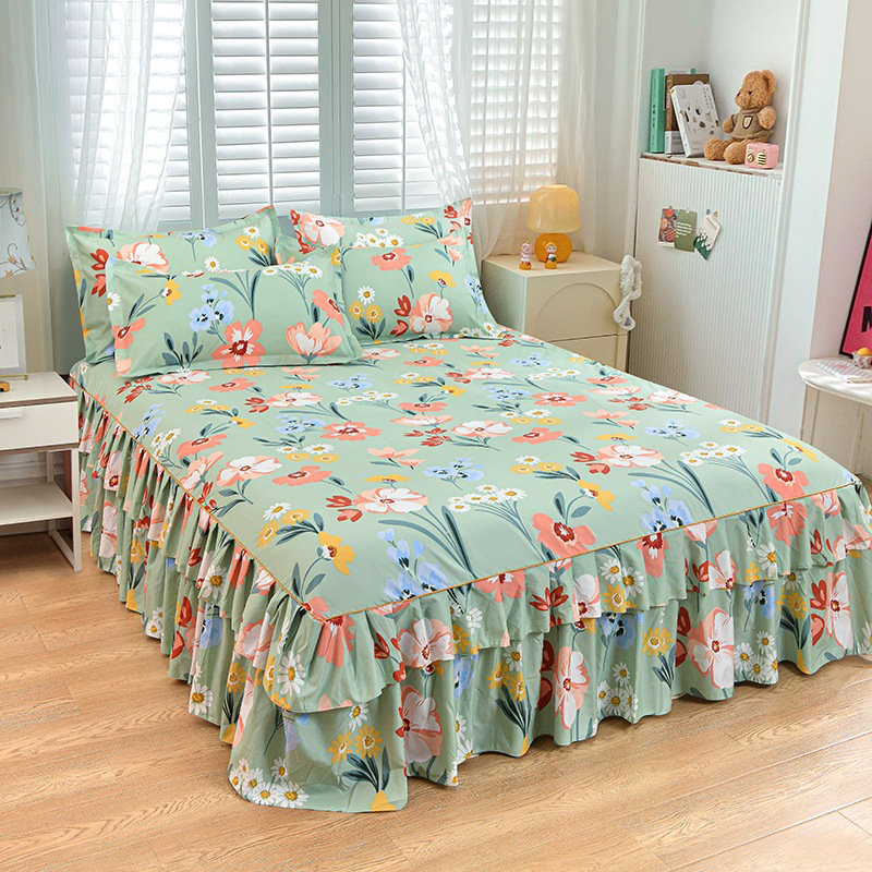 Luxury Bed Skirt – 3-Piece Set with 2 Pillowcases & Double Ruffles (Box Spring Cover)