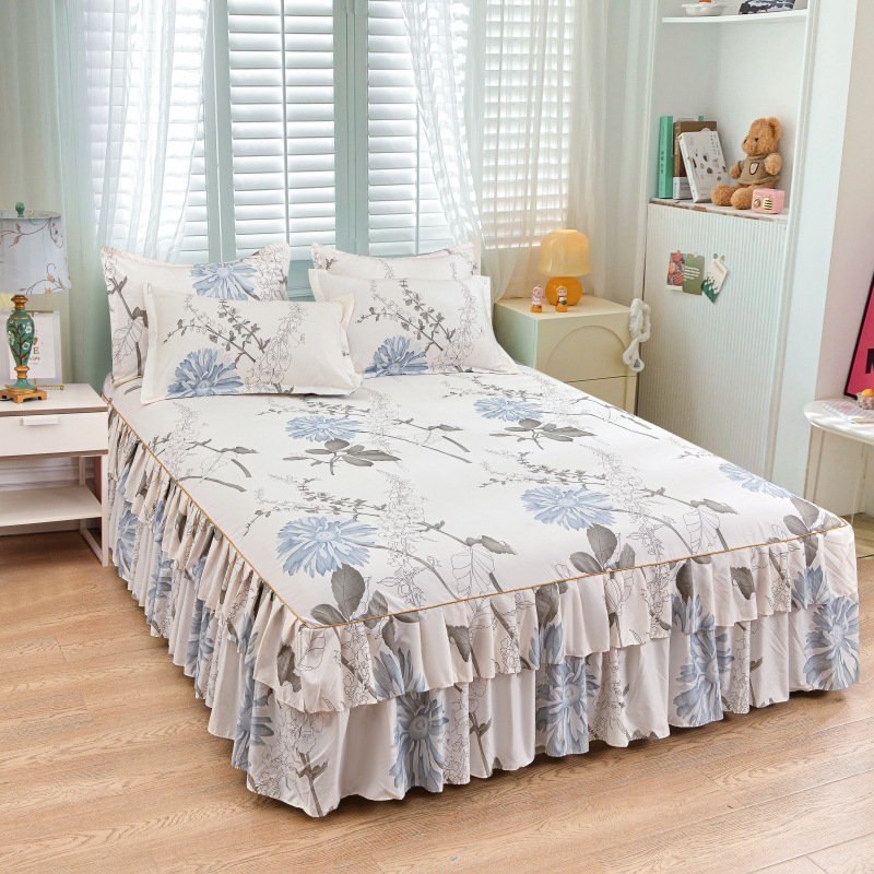 Luxury Bed Skirt – 3-Piece Set with 2 Pillowcases & Double Ruffles (Box Spring Cover)
