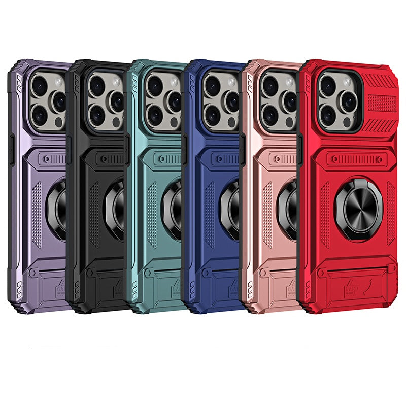 Shockproof iPhone Case with Card Holder and Integrated Ring Holder