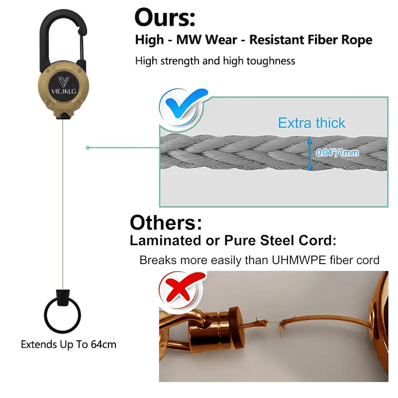 Retractable Keychain with Carabiner – 65 cm Steel Wire, Lightweight & Durable