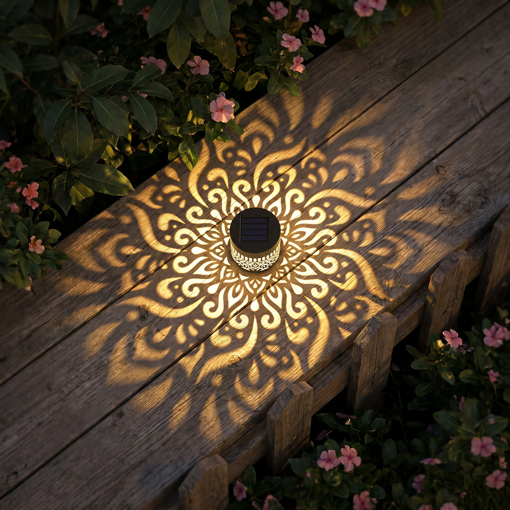 Colorful Solar Mandala Garden Light – Waterproof LED Wall Lamp with Projection Effect for Outdoors