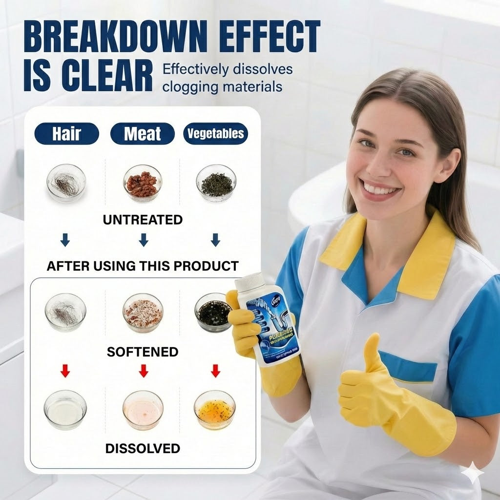 Powerful Drain Unblocker – Liquid Drain Opener for Kitchen, Shower & Toilet (Dissolves Hair & Grease)