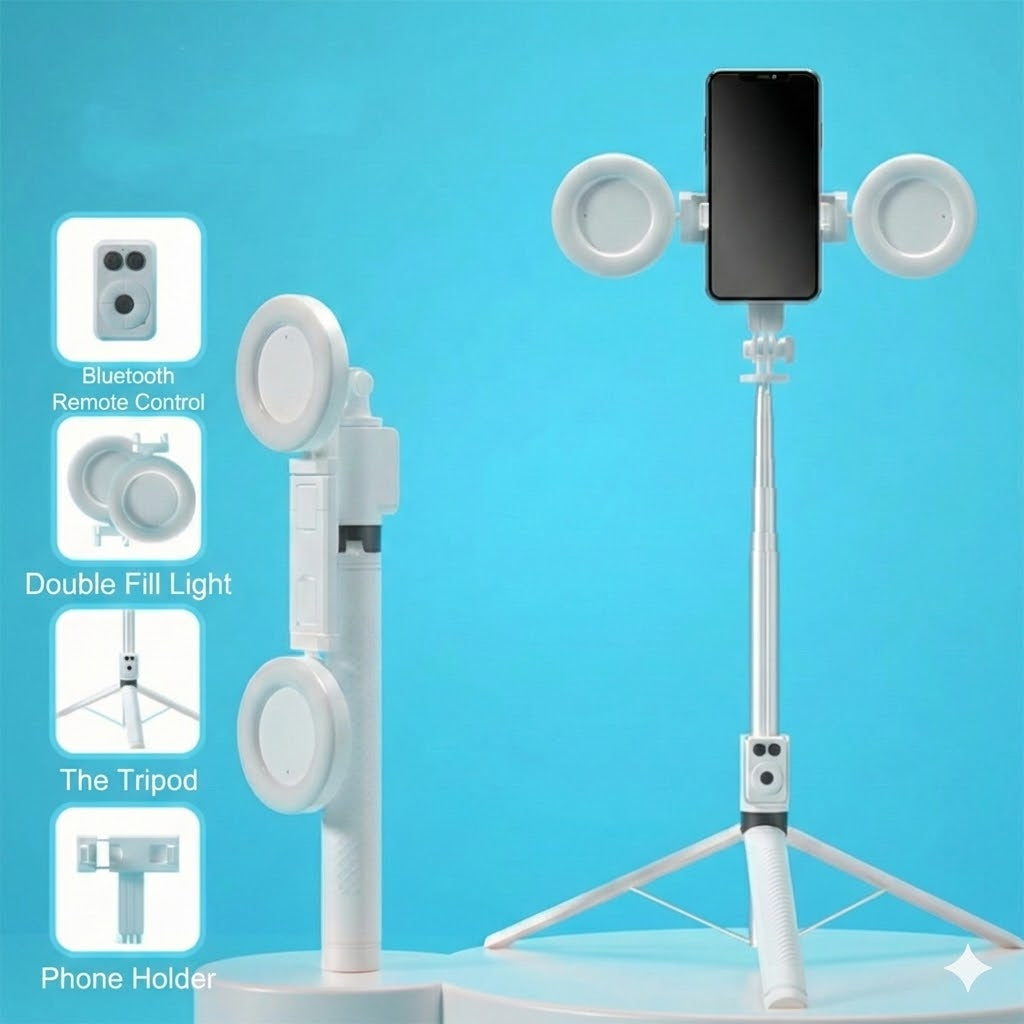 6-in-1 Selfie Stick Tripod with Light – Bluetooth Tripod with Remote (For iPhone & Android)