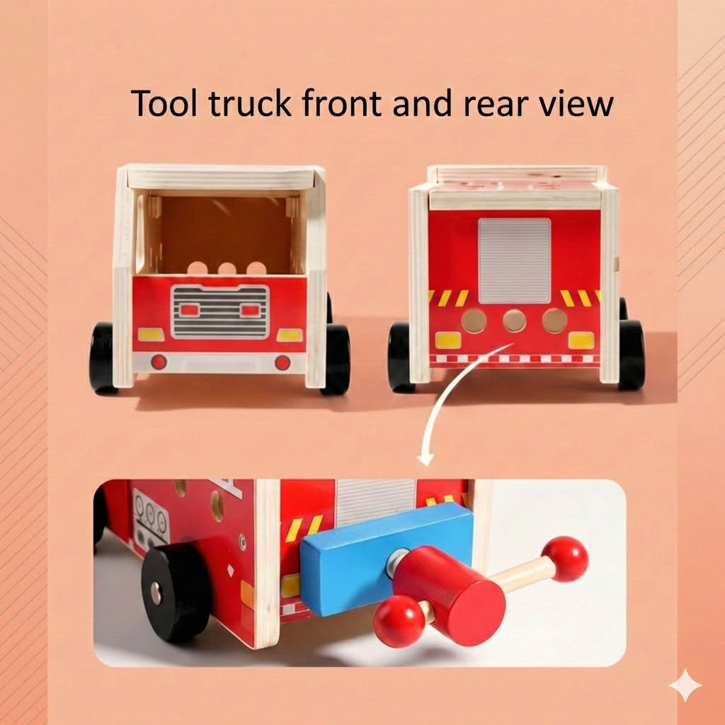 Wooden Fire Truck Building Kit – Construction Toy with Tools (Educational & Sustainable)
