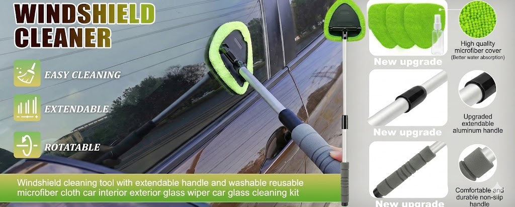 Telescopic Window Cleaner Set - Extendable Pole with Scrubber & Squeegee