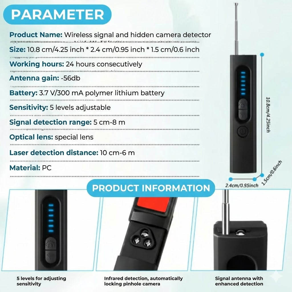 Hidden Camera Detector, GPS Tracker Detector and RF Signal Scanner