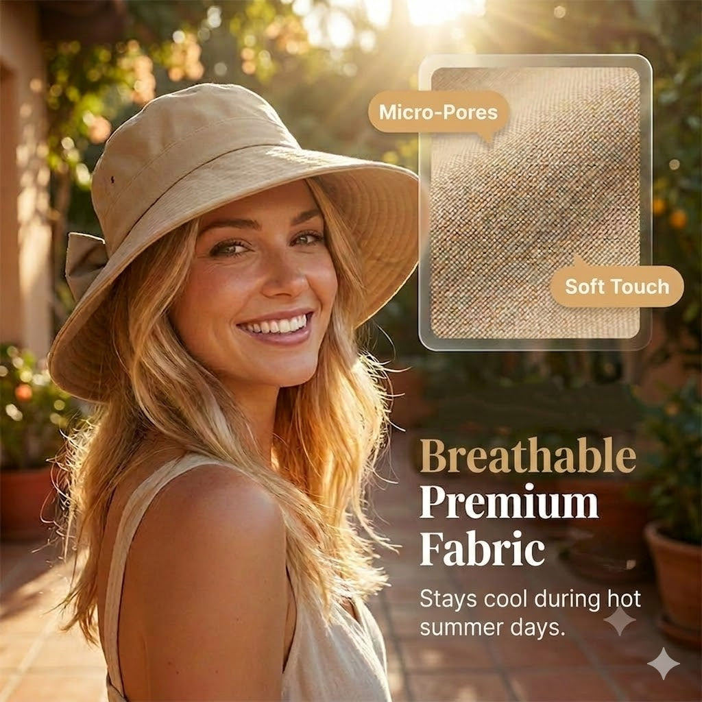 🎀 Women's Wide-Brim Sun Hat with Bow – Foldable