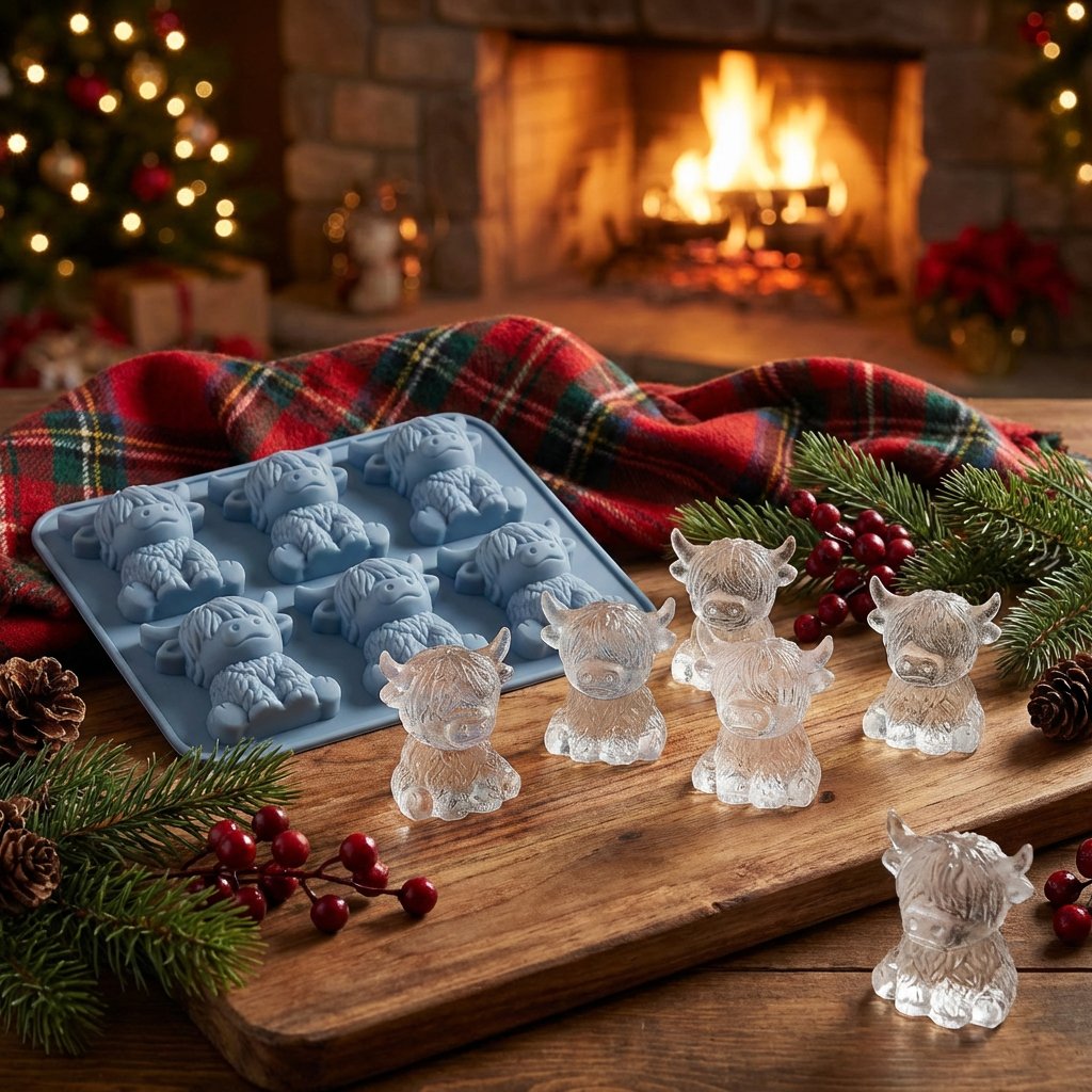 🐮 Mini Scottish Highland Cow Ice Cube Mold – 3D Silicone for Ice Cubes