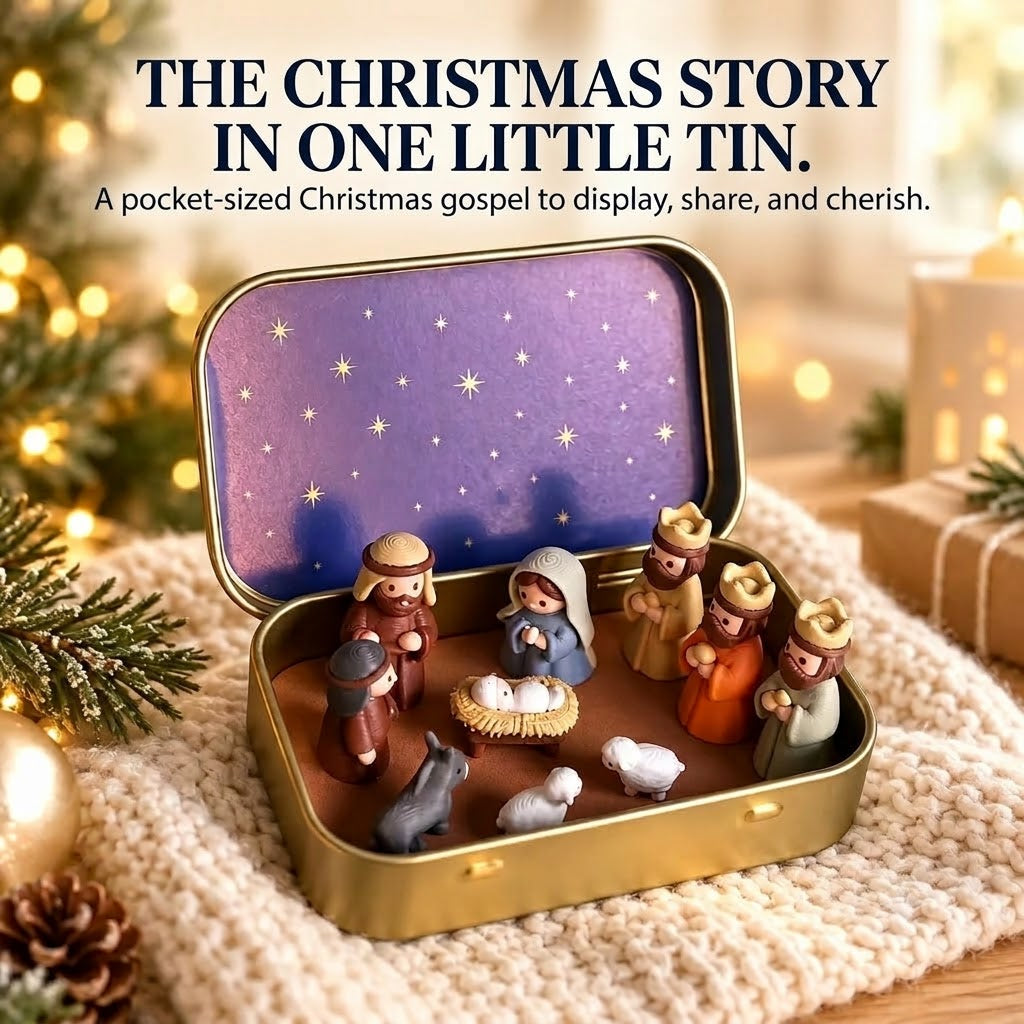 Portable Mini Nativity Scene in a Tin – Pocket-Sized Handmade Nativity Set