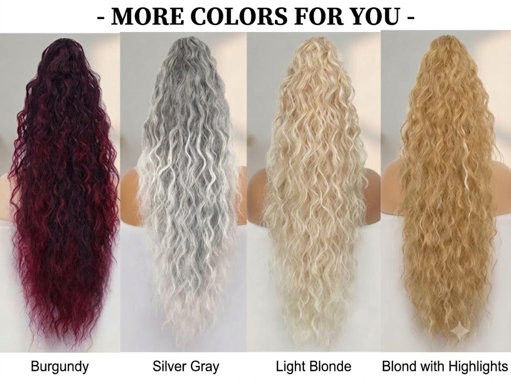 Long Wavy Ponytail Extension (Water Wave) – Voluminous Claw Clip Ponytail for Everyday & Parties
