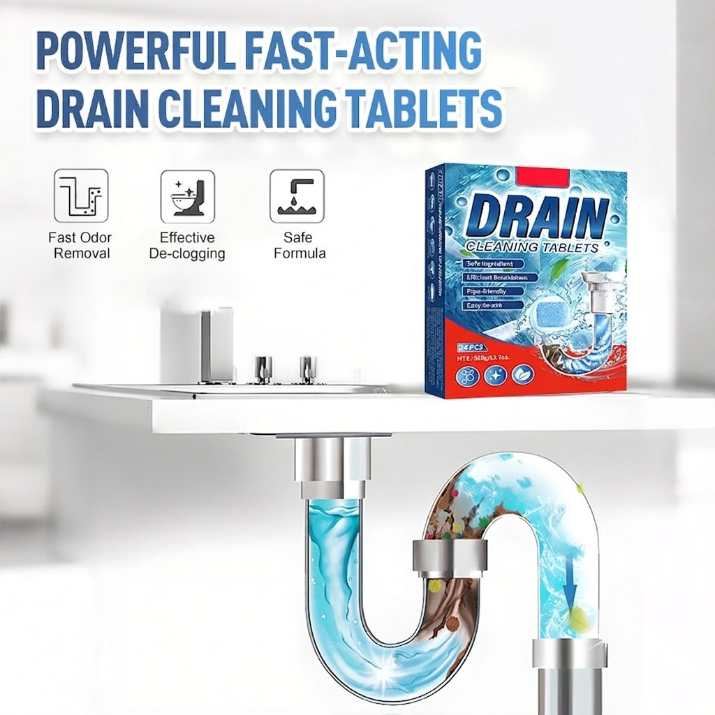 🚽 Fast-Acting Drain Clog Remover Tablets – Suitable for Kitchens, Bathrooms, and Drains