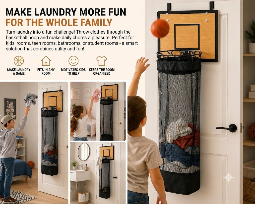 Over-the-Door Laundry Hamper: 2-in-1 Basketball Hoop & Laundry Basket🏀