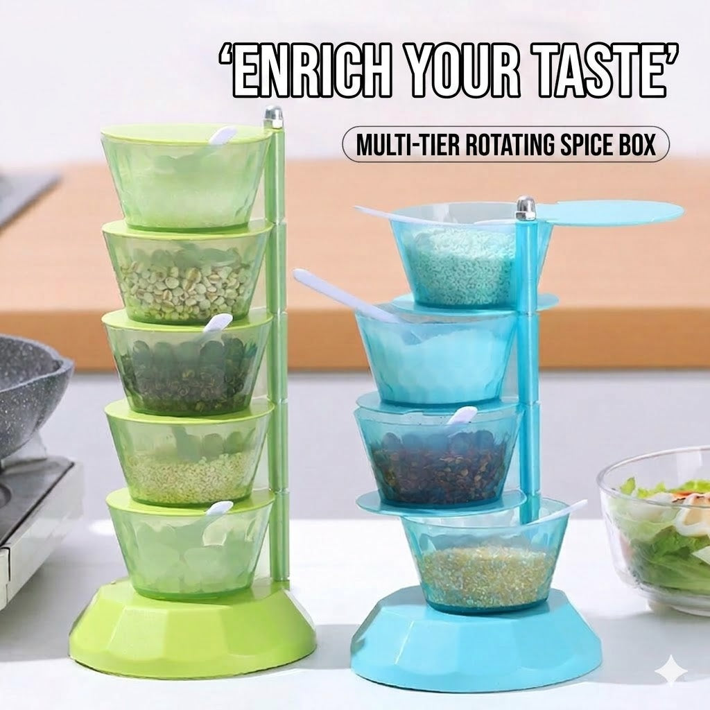 360° Rotating Spice Jar Set – Compact Spice Organizer for Kitchen Countertop – Spoons Included