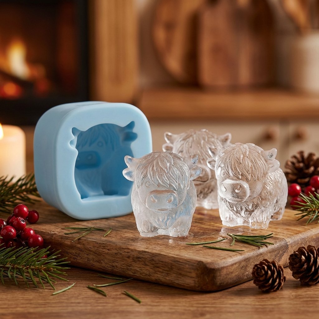 🐮 Mini Scottish Highland Cow Ice Cube Mold – 3D Silicone for Ice Cubes