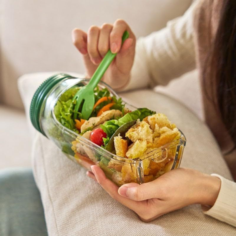 Salad Box to Go - Leakproof Lunch Box with Compartments & Dressing Container (Dishwasher Safe)