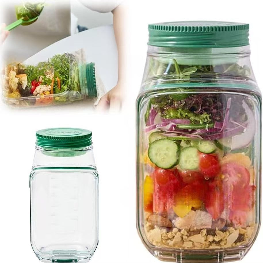 Salad Box to Go - Leakproof Lunch Box with Compartments & Dressing Container (Dishwasher Safe)