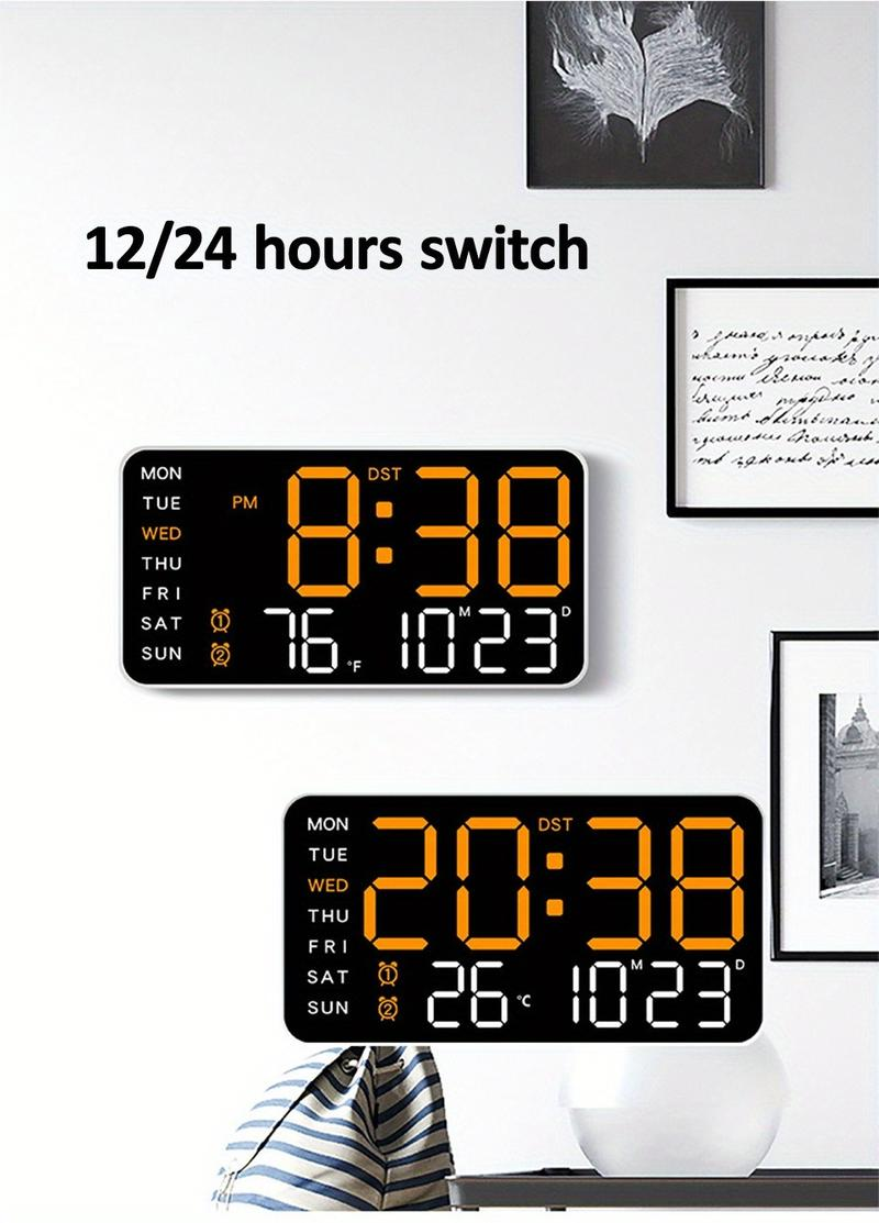 Large Digital Wall Clock with LED Display – Modern Electronic Clock with Date and Temperature