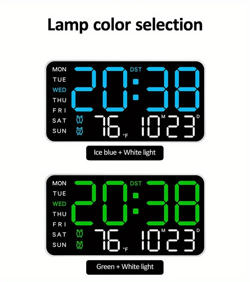 Large Digital Wall Clock with LED Display – Modern Electronic Clock with Date and Temperature