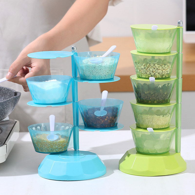 360° Rotating Spice Jar Set – Compact Spice Organizer for Kitchen Countertop – Spoons Included