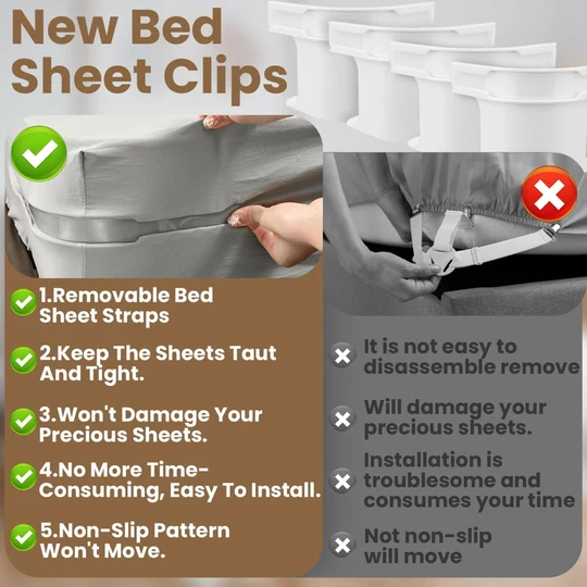 🔥📢 Limited Time: 50% OFF! Universal & Easy-to-Install Bed Sheet Grippers with Strong Hold (1 Set of 4 Pcs)