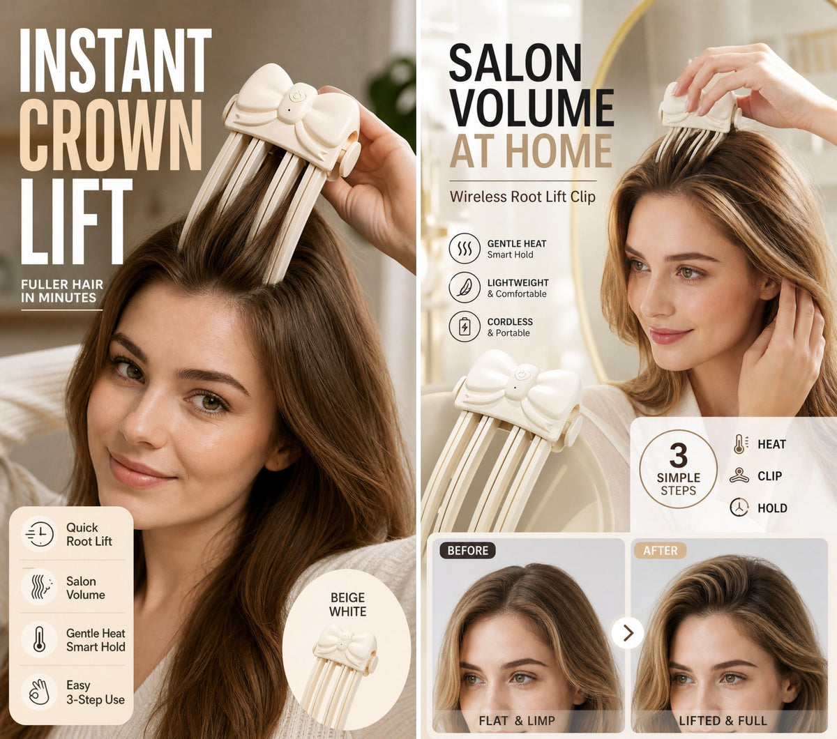 📢📢 50% OFF!! ⏰ Cordless Heated Hair Root Clip – Salon-Quality Volume, Perfect for Fine & Flat Hair
