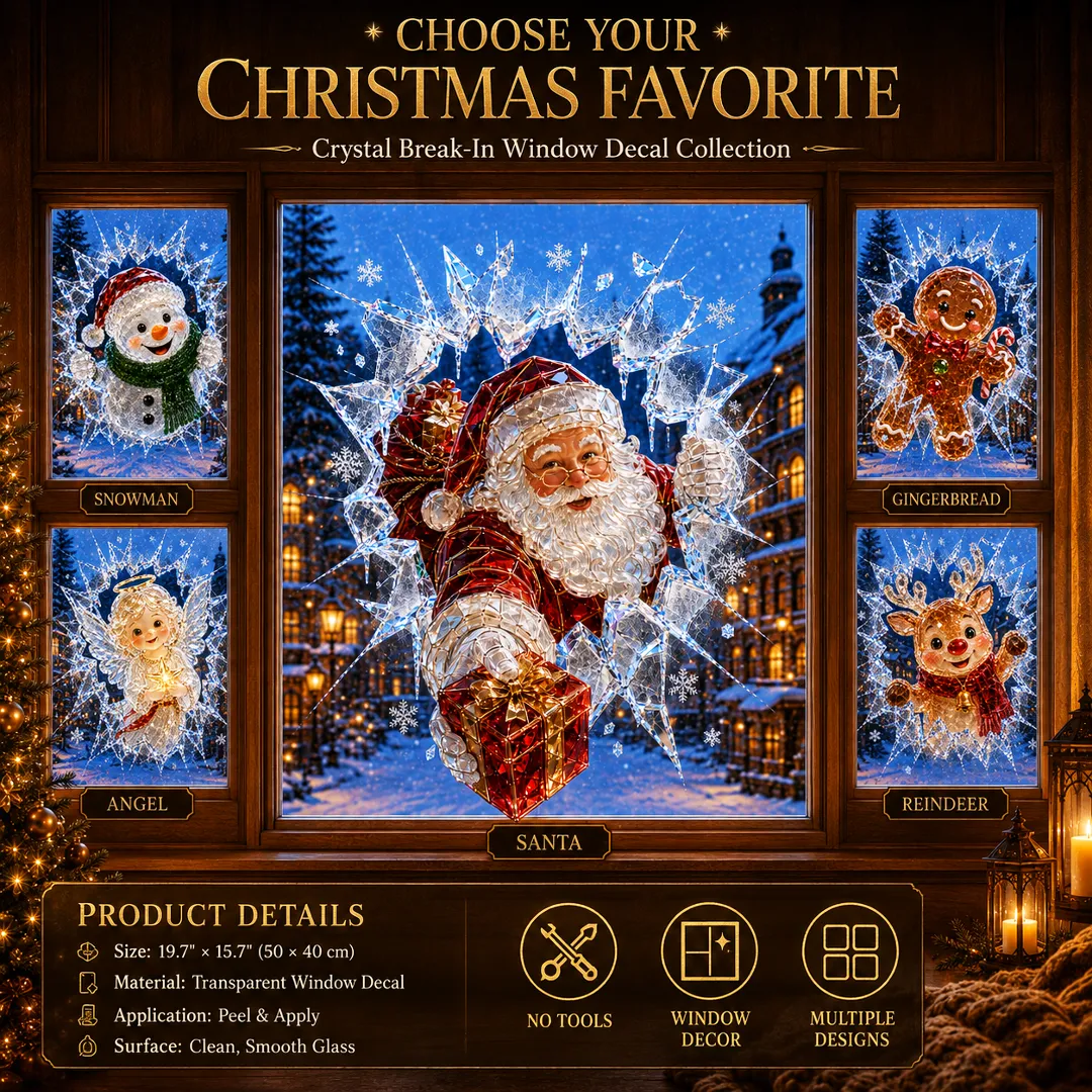 3D Christmas Broken Glass Effect Window Sticker