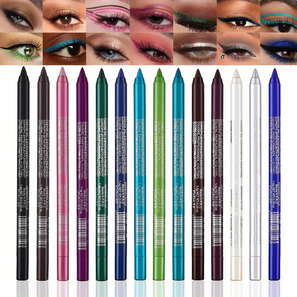 14-Piece Waterproof Colored Gel Eyeliner Set 👁️🌈✏️