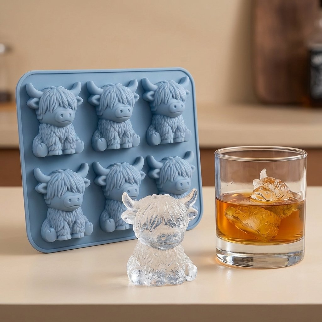 🐮 Mini Scottish Highland Cow Ice Cube Mold – 3D Silicone for Ice Cubes