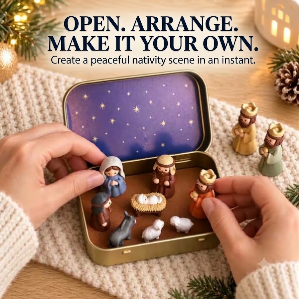 Portable Mini Nativity Scene in a Tin – Pocket-Sized Handmade Nativity Set